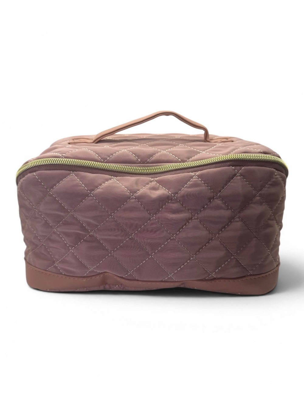 Quilted Mauve Travel Cosmetic Bag with Top Handle